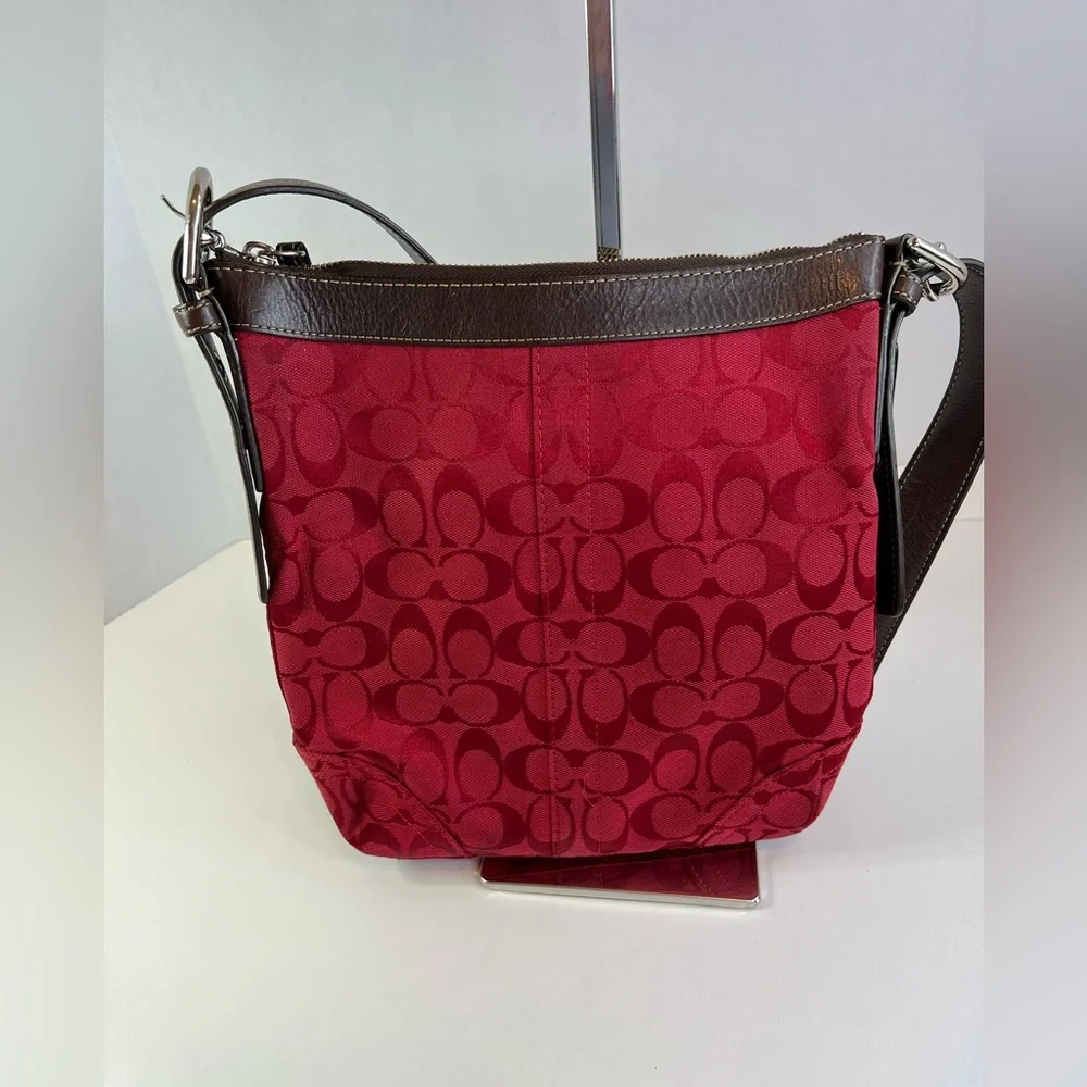 Coach Red Jacquard Crossbody w/Brown Leather Strap w/COA - Picture 1 of 10
